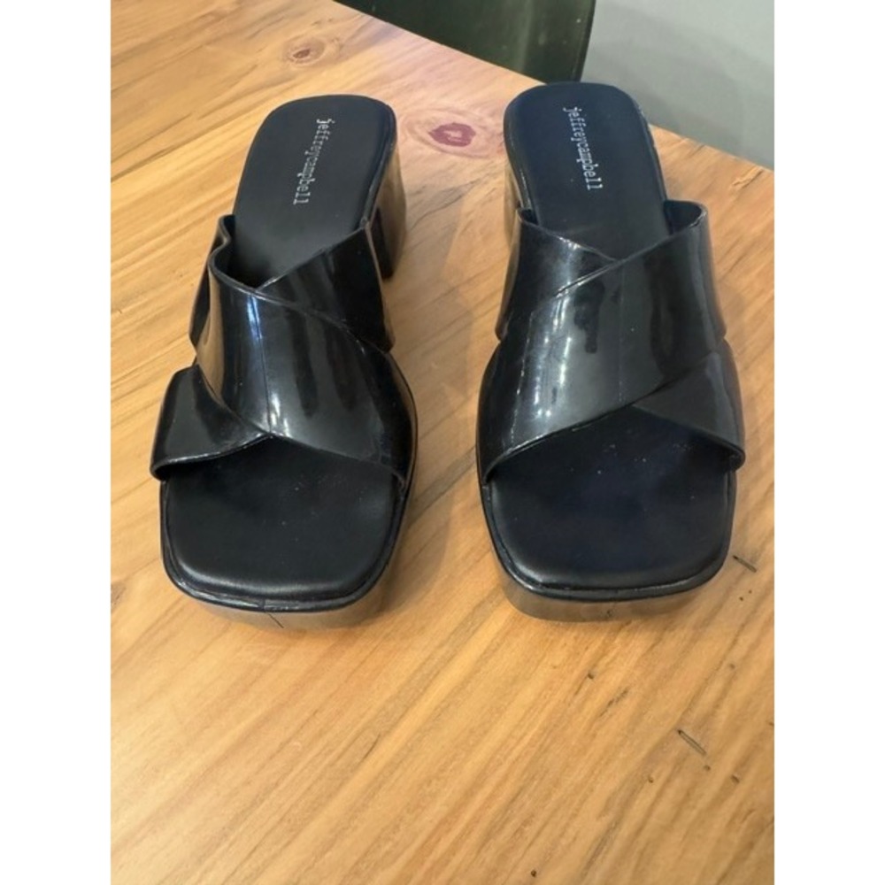 Jeffrey Campbell Black Jelly Platform Sandals Crisscross Slide Mules Size 7